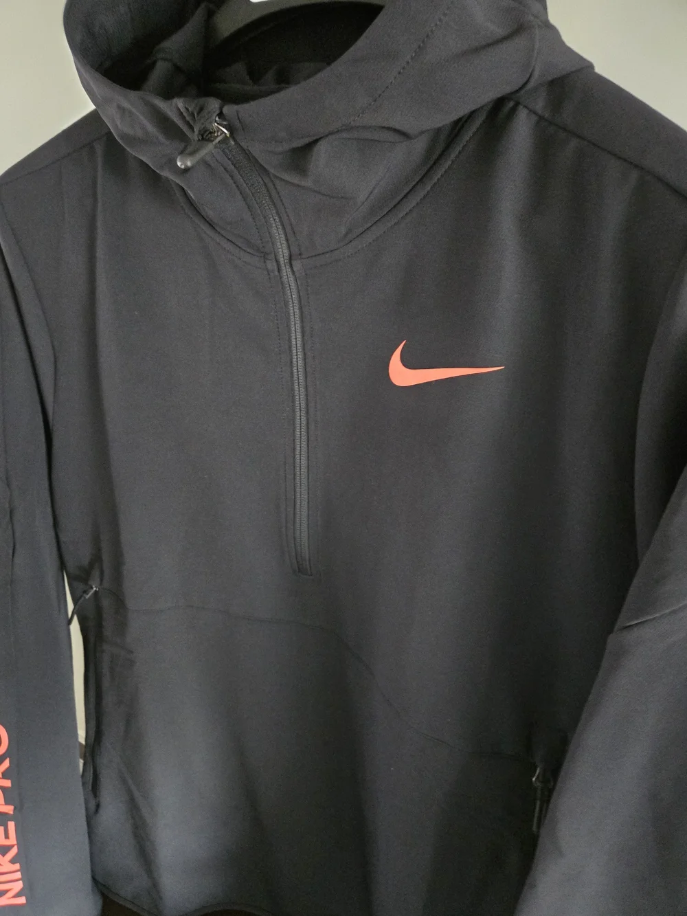 Nike Pro Black Half-Zip Hoodie with Coral Swoosh - Picture 10 of 11
